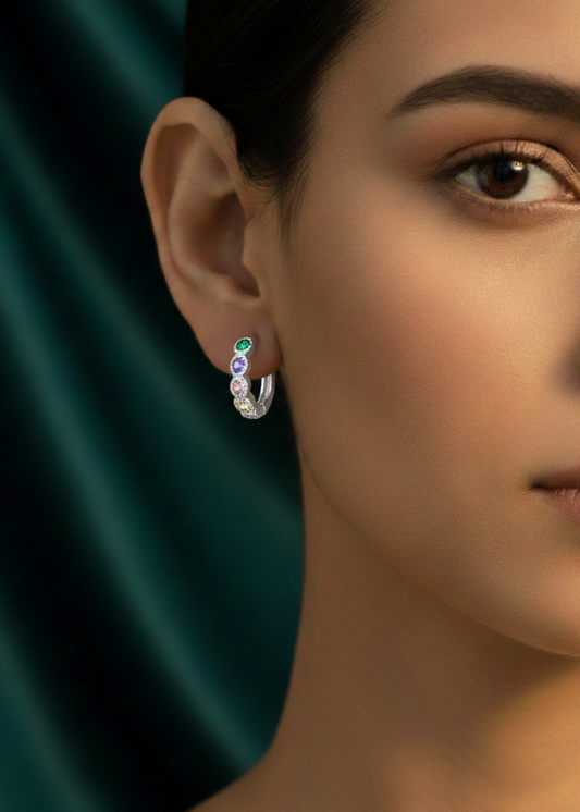 Pastel Rainbow Huggie Hoop Earrings | 925 Sterling Silver