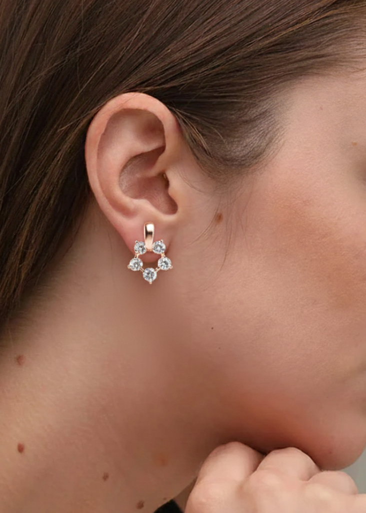 Delicate Crystal Star J-Hoop Earrings | Rose Gold Polish