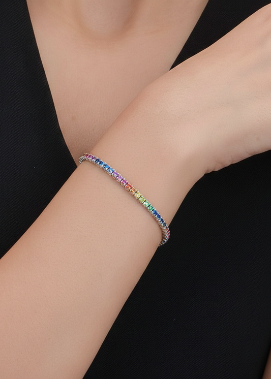 Rainbow Crystal Bracelet with Secure Clasp | 925 Sterling Silver