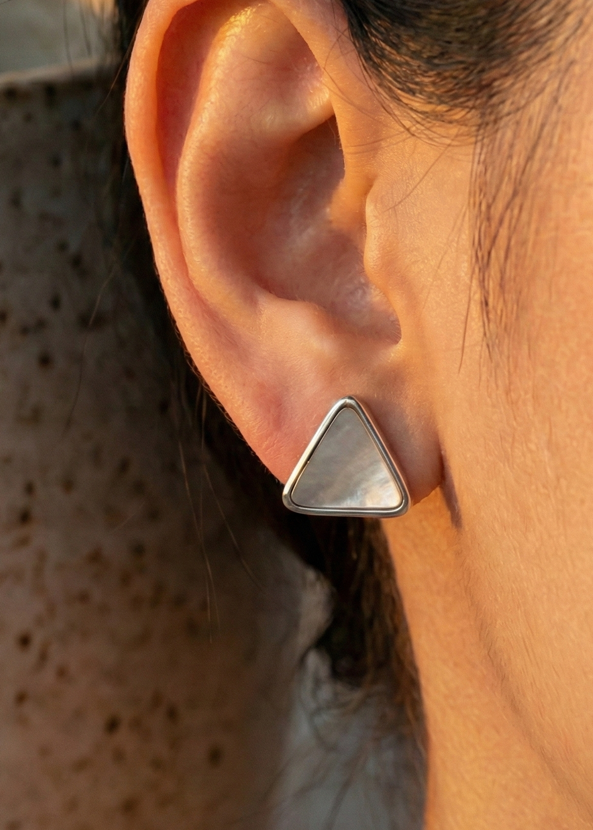 Geometric Triangle Mother of Pearl Stud Earrings | 925 Sterling Silver