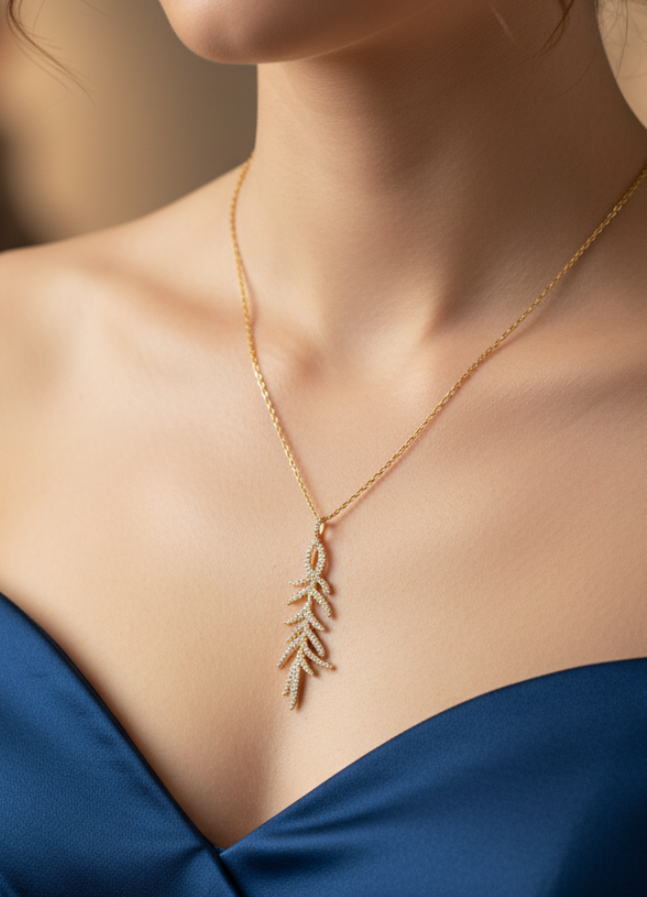Sparkling Crystal Leaf Vine Necklace