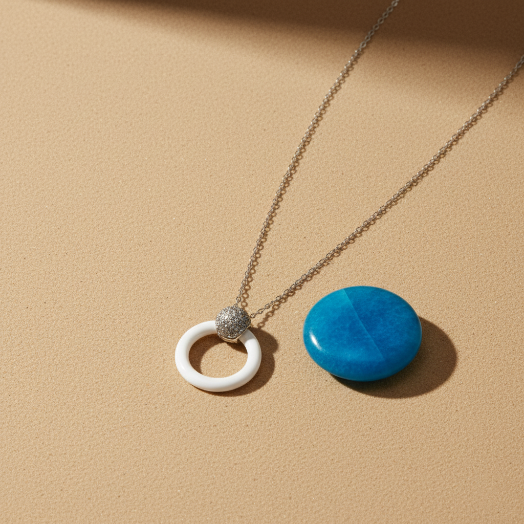 Modern Ceramic & Pavé Crystal Halo Necklace