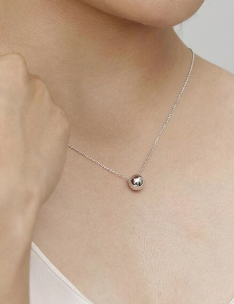 Minimalist Silver Sphere Necklace