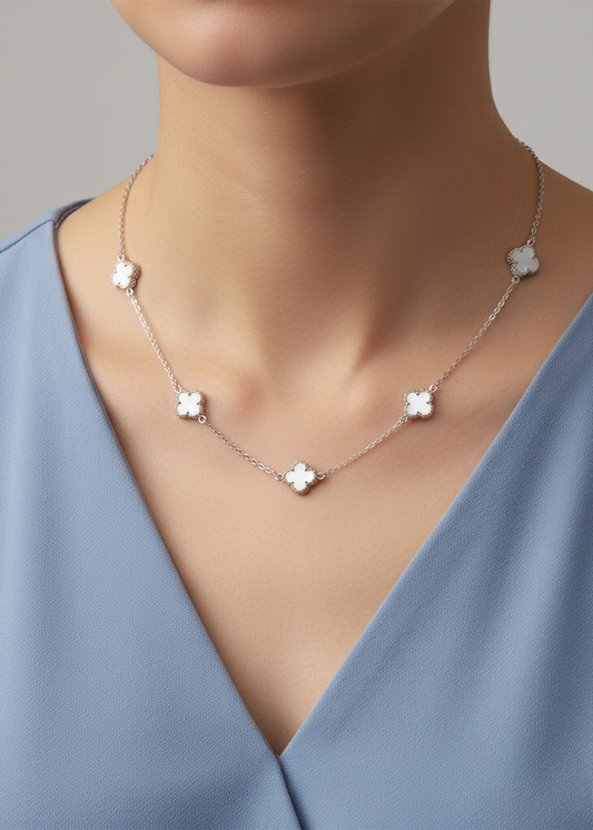 Mother of Pearl Clover Station Necklace
