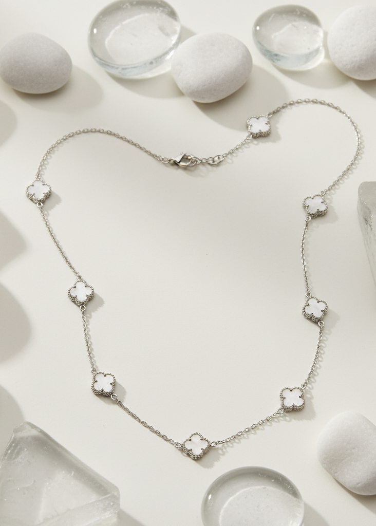 Mother of Pearl Clover Station Necklace