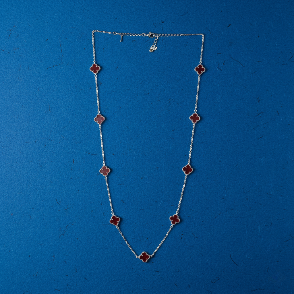 Red Agate Clover Station Necklace