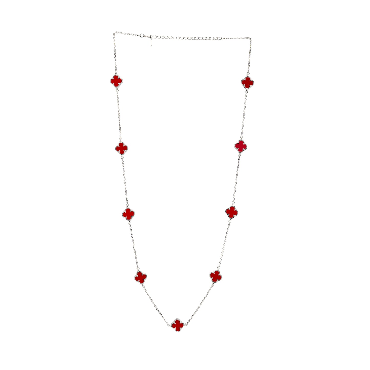 Red Agate Clover Station Necklace