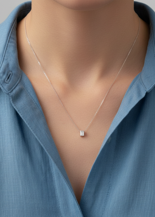 Emerald Cut Solitaire Necklace