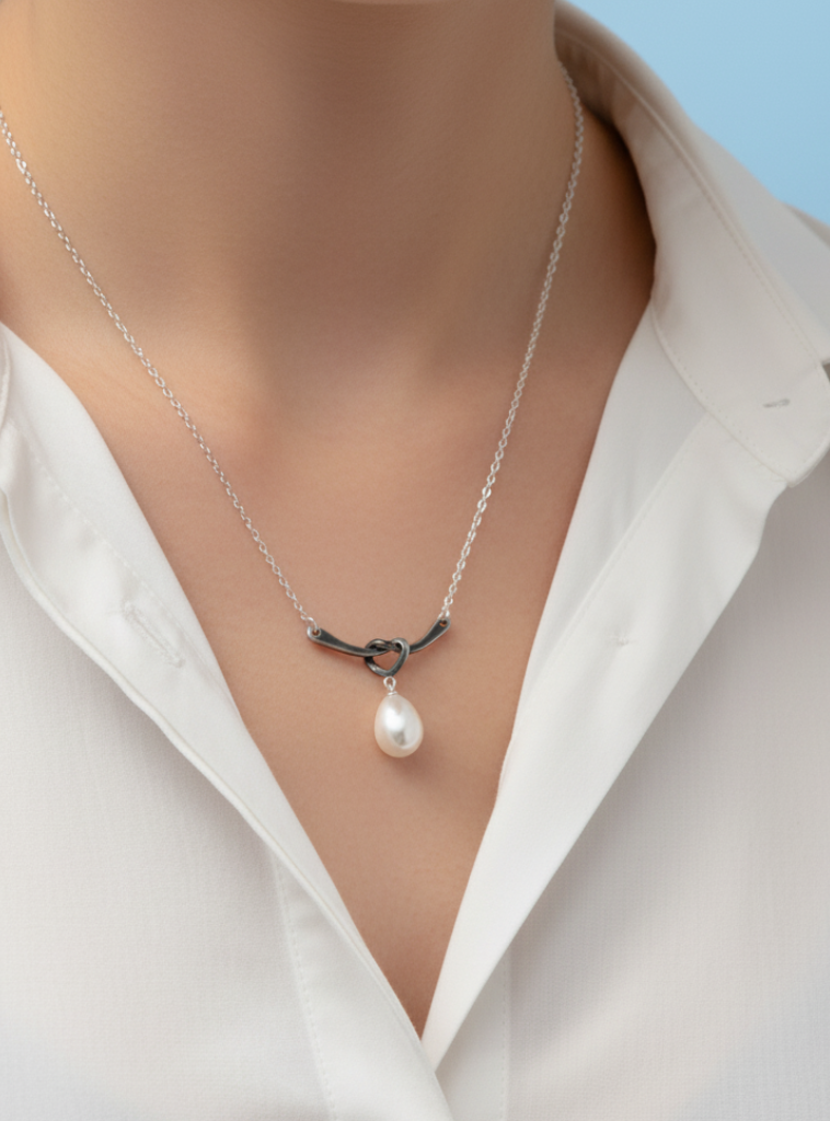 Modern Knot & Pearl Drop Necklace