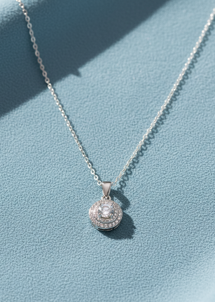 Radiant Double Halo Crystal Pendant Necklace | Sterling Silver
