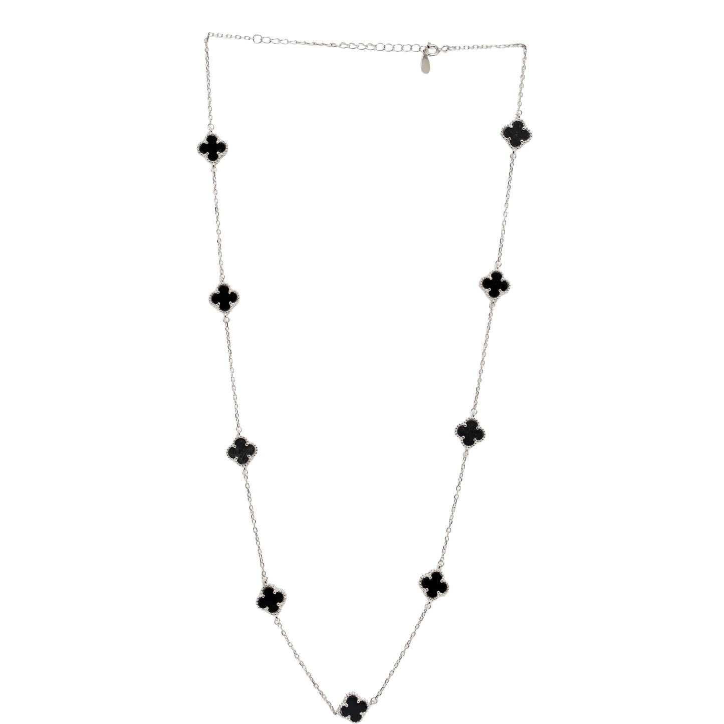 Black Onyx Clover Station Necklace | Sterling Silver