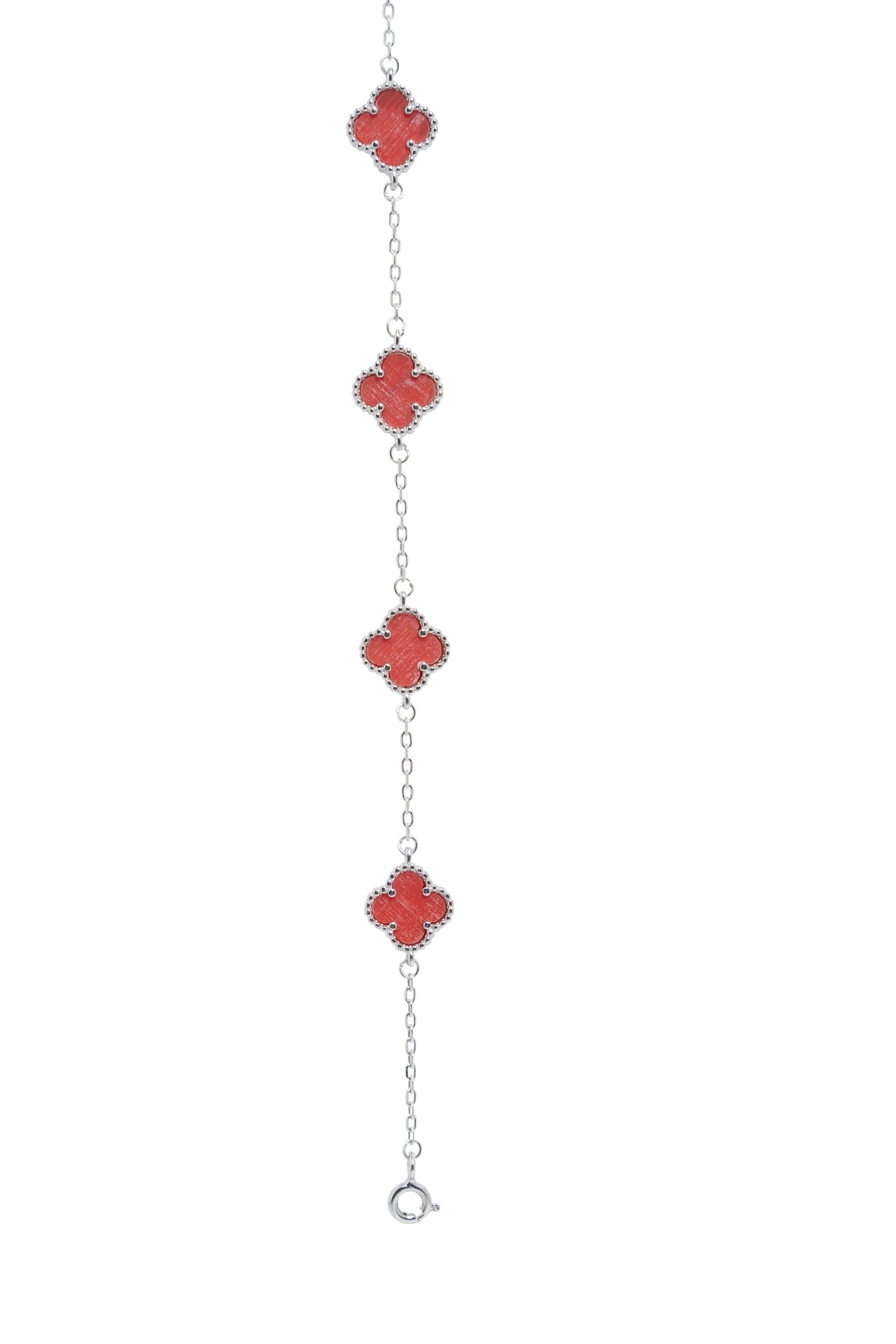 Red Agate Clover Bracelet | Sterling Silver