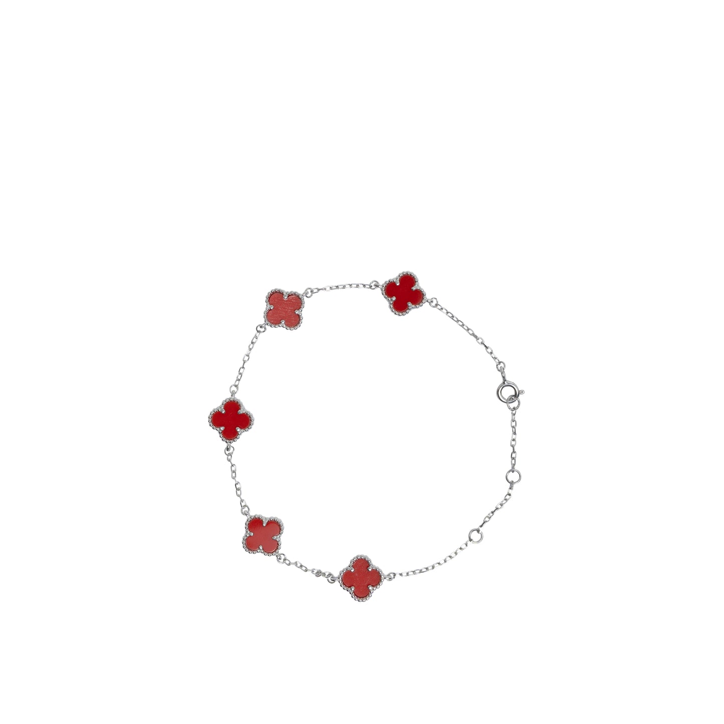 Red Agate Clover Bracelet | Sterling Silver