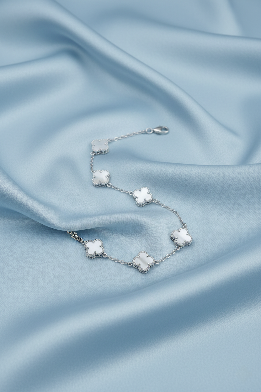 Mother of Pearl Clover Bracelet | Sterling Silver