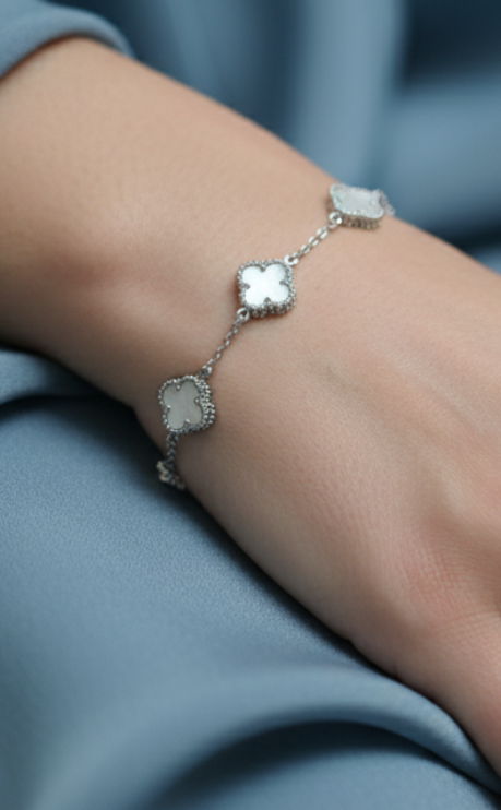 Mother of Pearl Clover Bracelet | Sterling Silver