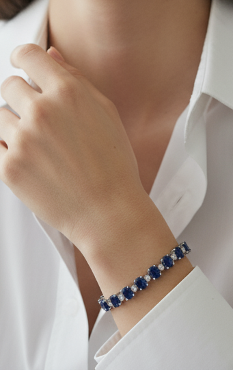 Royal Blue Oval Sapphire Tennis Bracelet | Sterling Silver