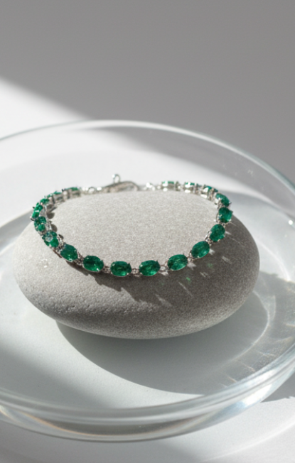 Vibrant Emerald Oval Tennis Bracelet | Sterling Silver