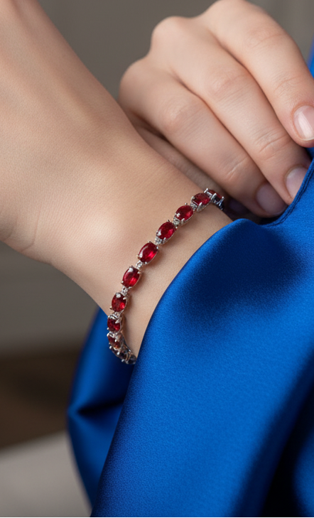 Classic Ruby Oval Tennis Bracelet | Sterling Silv