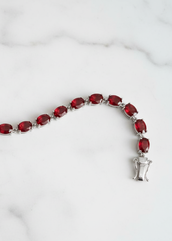 Classic Ruby Oval Tennis Bracelet | Sterling Silv