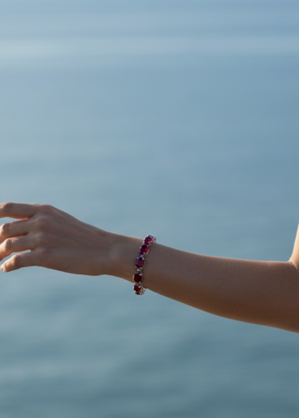 Classic Ruby Oval Tennis Bracelet | Sterling Silv