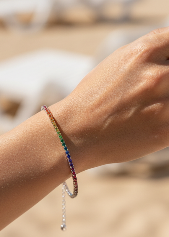 Adjustable Rainbow Tennis Bracelet | Sterling Silver