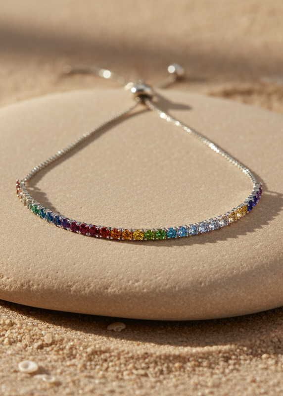 Adjustable Rainbow Tennis Bracelet | Sterling Silver