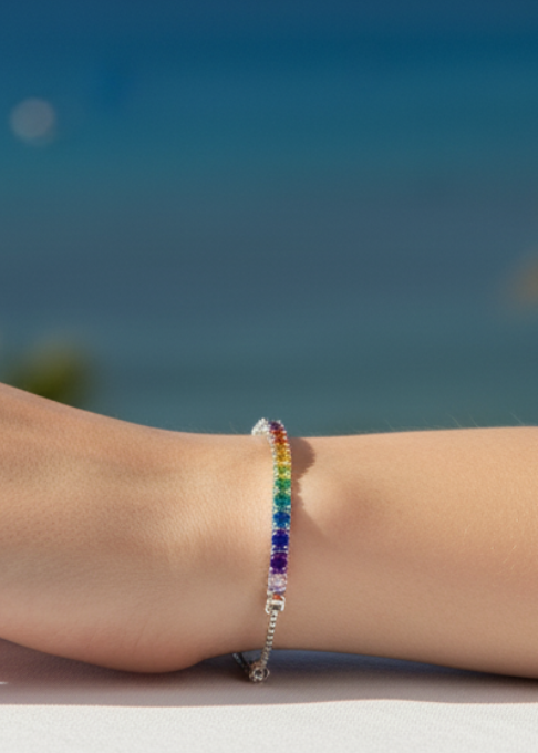 Adjustable Rainbow Tennis Bracelet | Sterling Silver