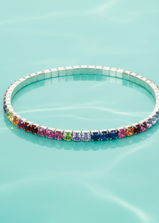 Rainbow Stretch Tennis Bracelet | Sterling Silver
