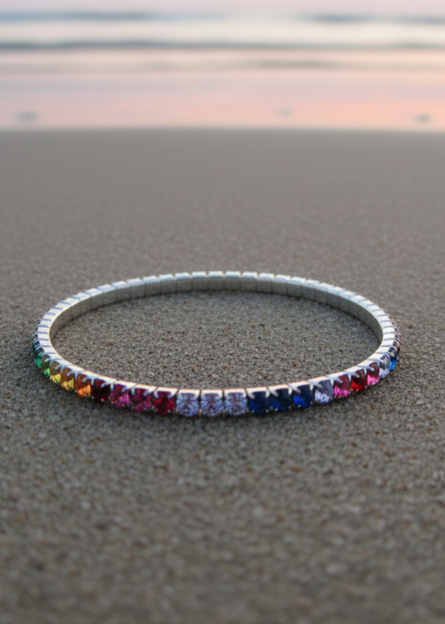 Rainbow Stretch Tennis Bracelet | Sterling Silver