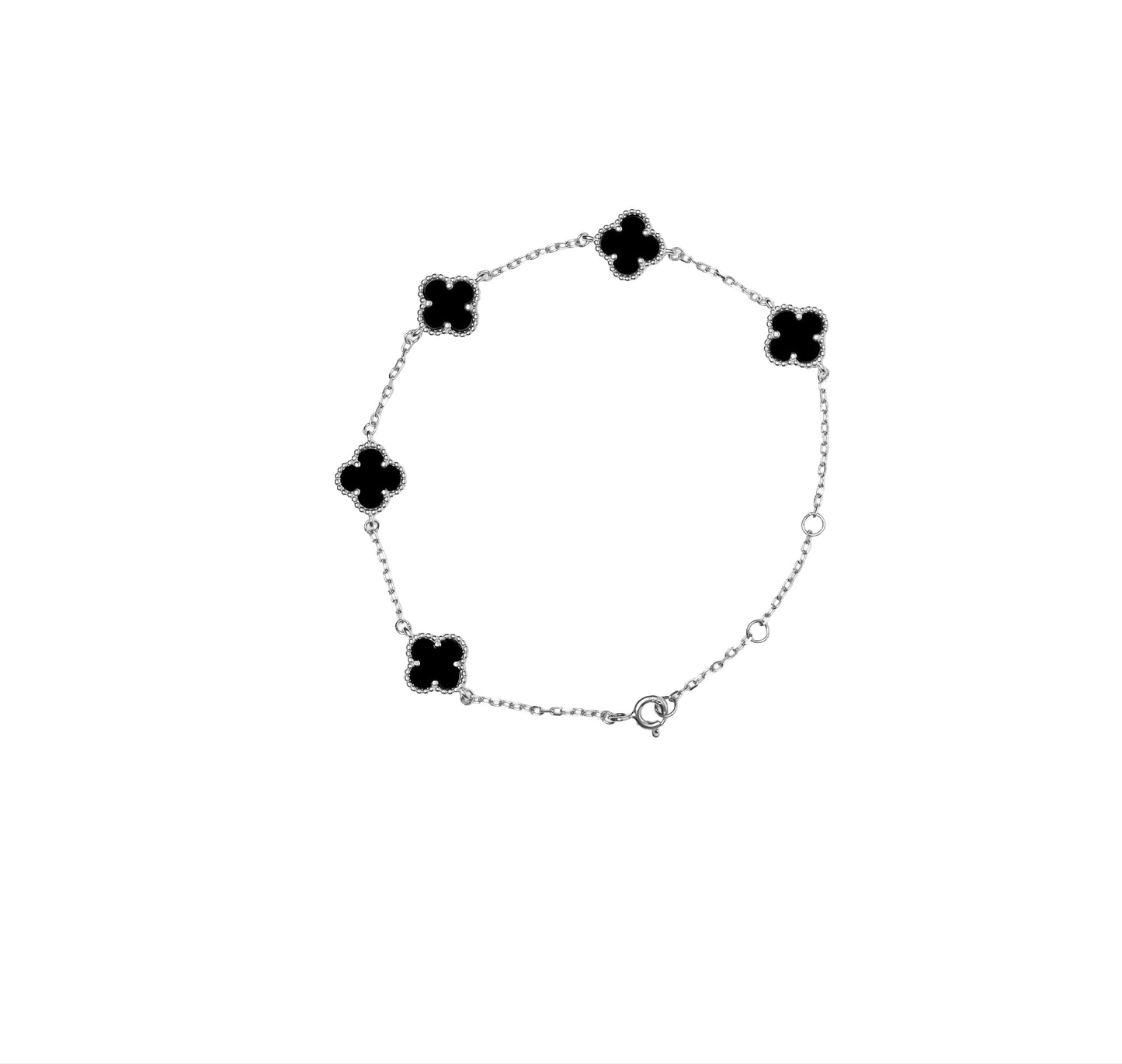 Black Onyx Clover Bracelet | Sterling Silver