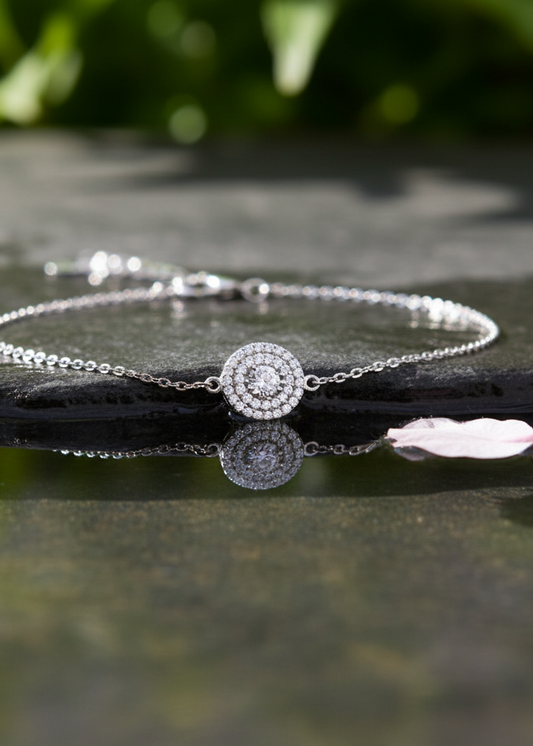 Radiant Double Halo Crystal Bracelet | Sterling Silver