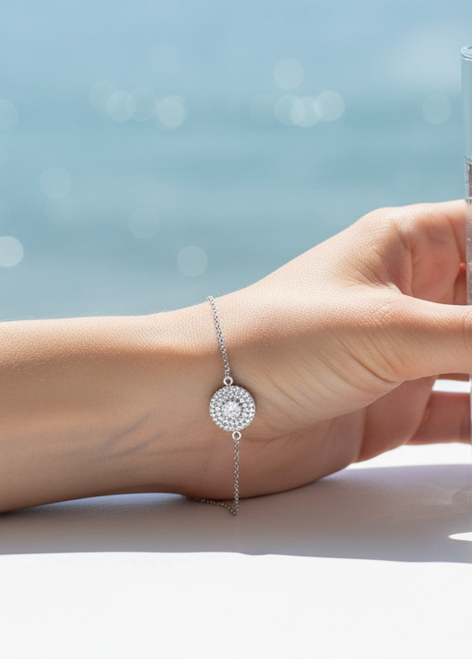 Radiant Double Halo Crystal Bracelet | Sterling Silver
