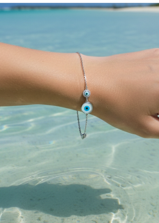 Double Evil Eye Charm Bracelet | Sterling Silver