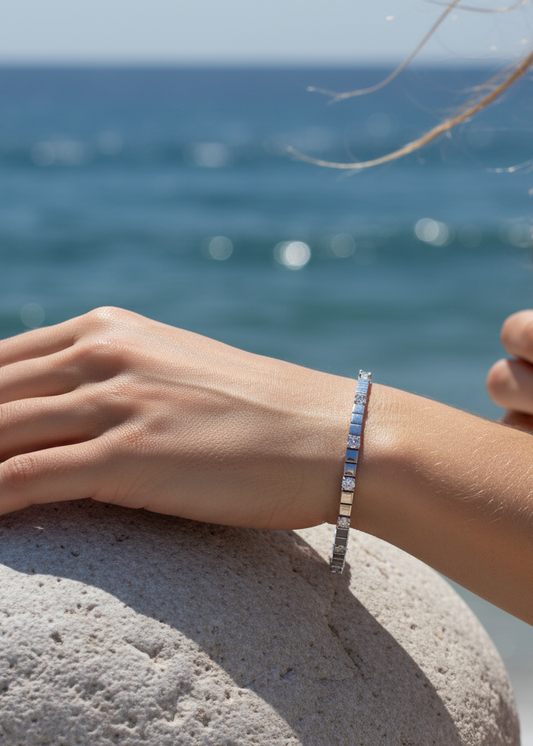 Modern Geometric Tennis Bracelet | Sterling Silver