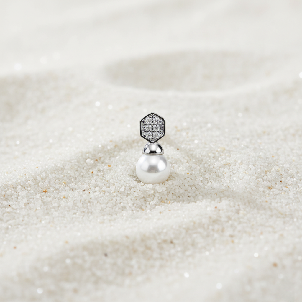 Geometric Pearl Drop Earrings with Crystal Pavé | Sterling Silver