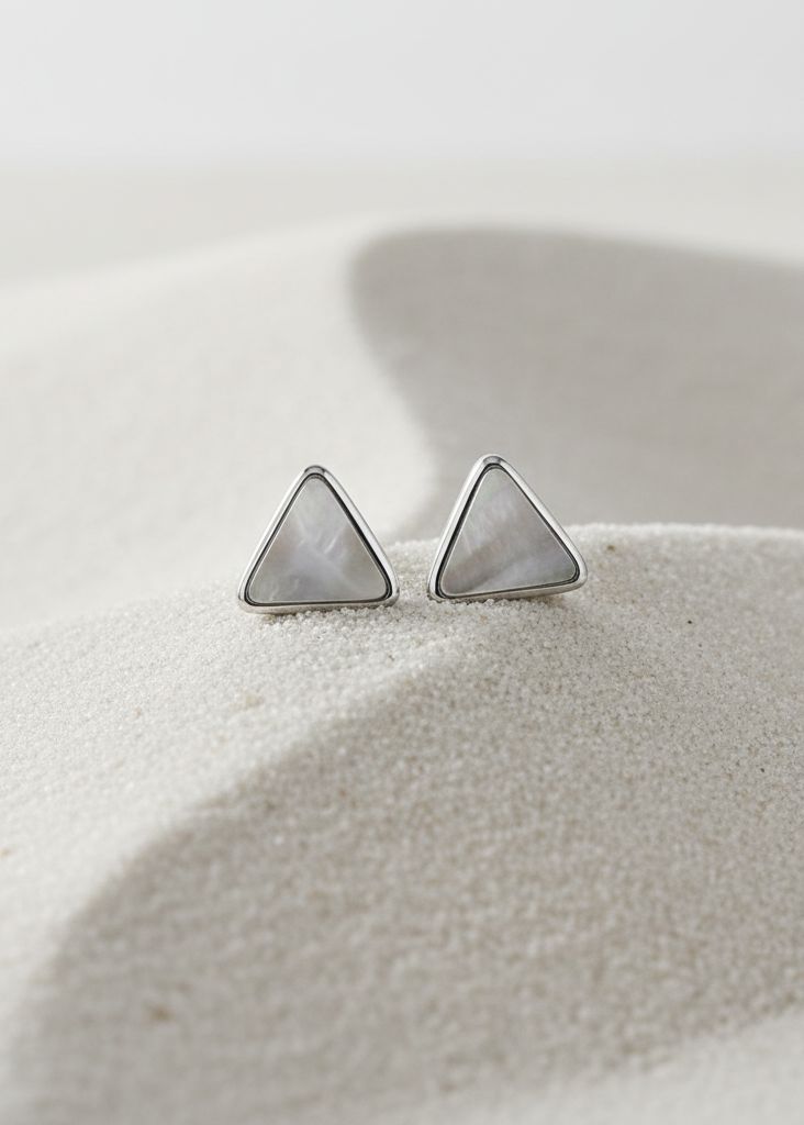 Geometric Triangle Mother of Pearl Stud Earrings | 925 Sterling Silver