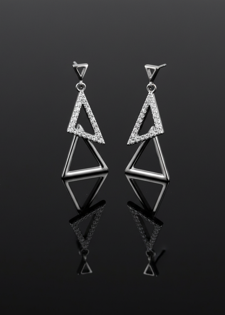 Modern Geometric Triangle Drop Earrings | Crystal Pavé