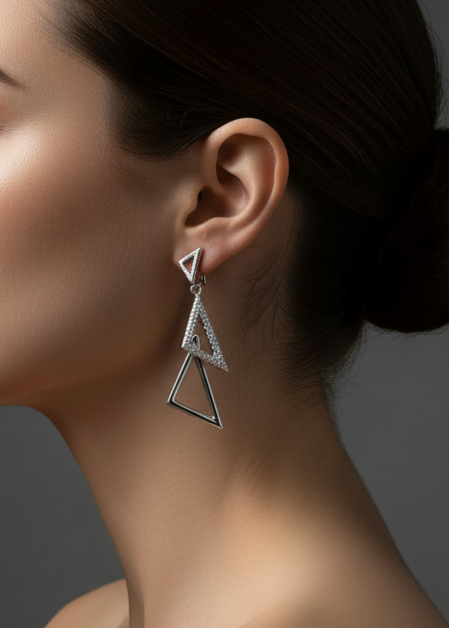 Modern Geometric Triangle Drop Earrings | Crystal Pavé