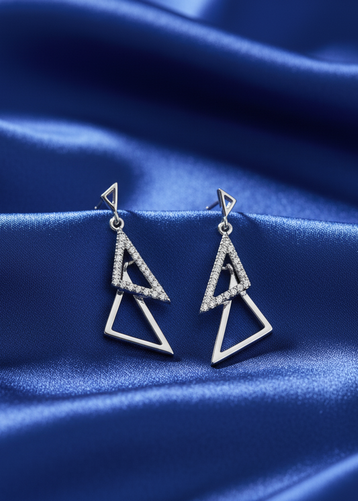 Modern Geometric Triangle Drop Earrings | Crystal Pavé
