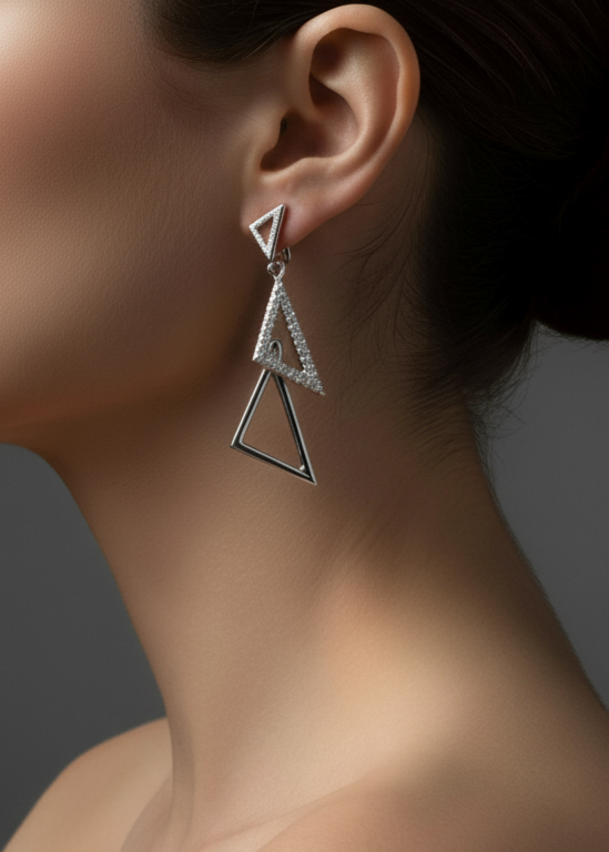 Modern Geometric Triangle Drop Earrings | Crystal Pavé
