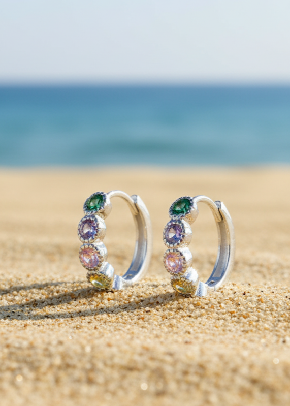 Pastel Rainbow Huggie Hoop Earrings | 925 Sterling Silver