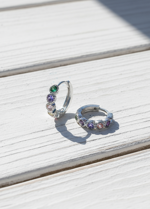 Pastel Rainbow Huggie Hoop Earrings | 925 Sterling Silver