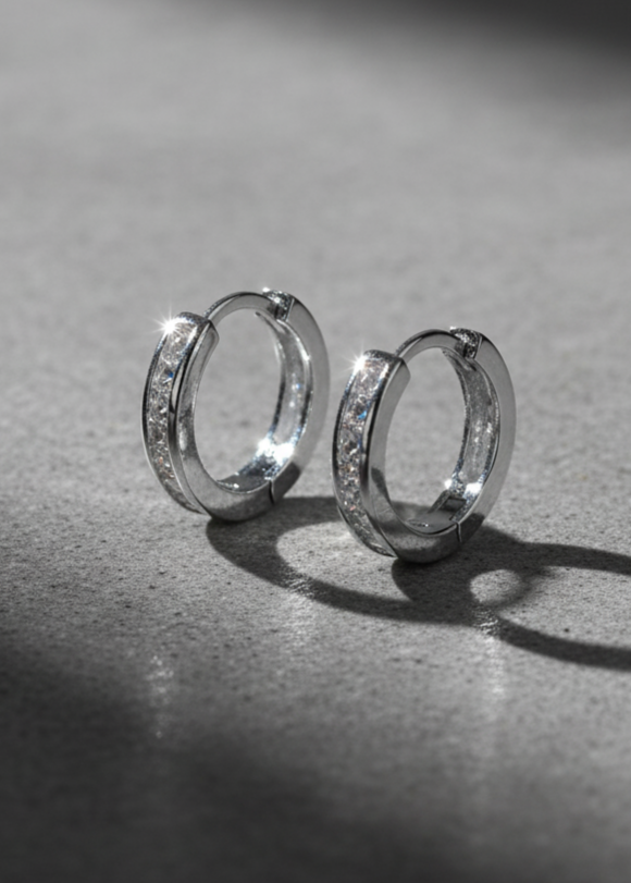 Classic Crystal Pavé Huggie Hoop Earrings | 925 Sterling Silver