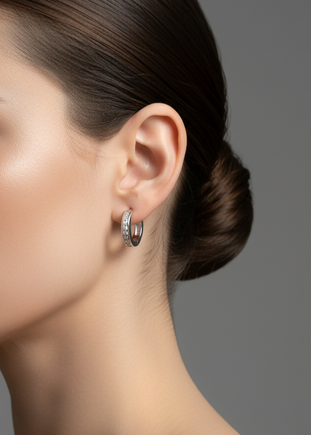 Classic Crystal Pavé Huggie Hoop Earrings | 925 Sterling Silver