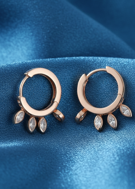 Cascading Crystal Leaf Huggie Hoops | Rose Gold Polish