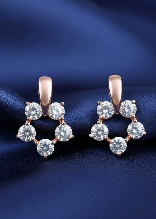 Delicate Crystal Star J-Hoop Earrings | Rose Gold Polish