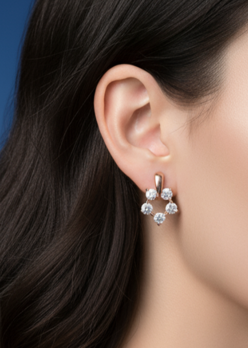 Delicate Crystal Star J-Hoop Earrings | Rose Gold Polish