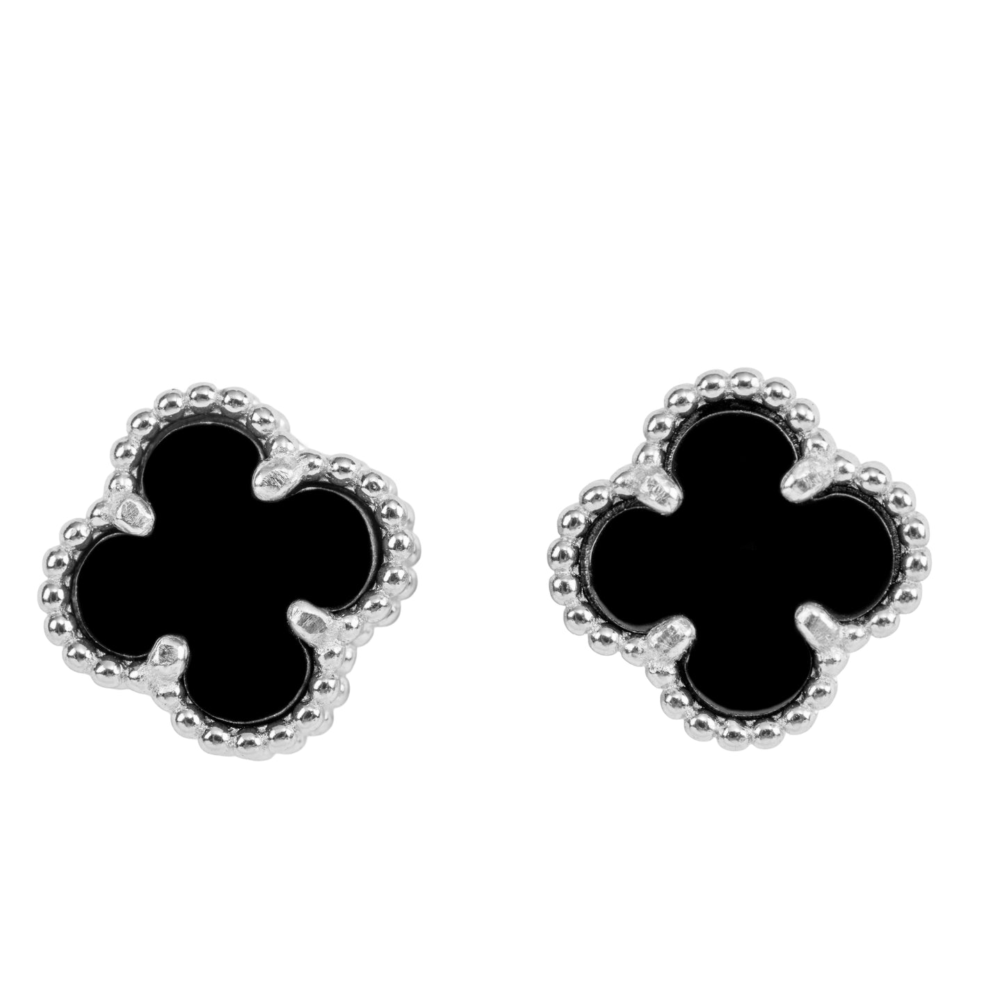 Classic Black Onyx Clover Stud Earrings | 925 Sterling Silver
