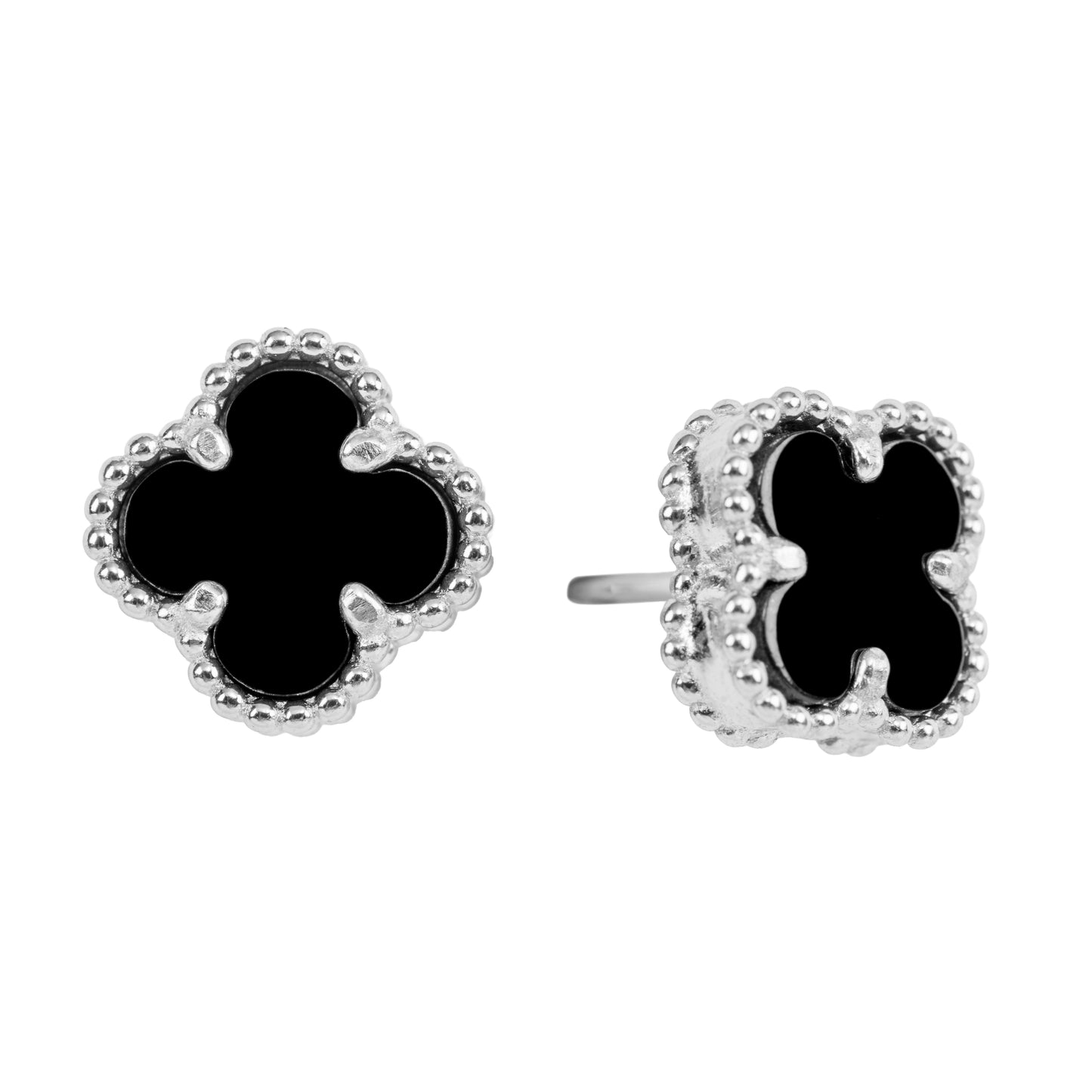 Classic Black Onyx Clover Stud Earrings | 925 Sterling Silver