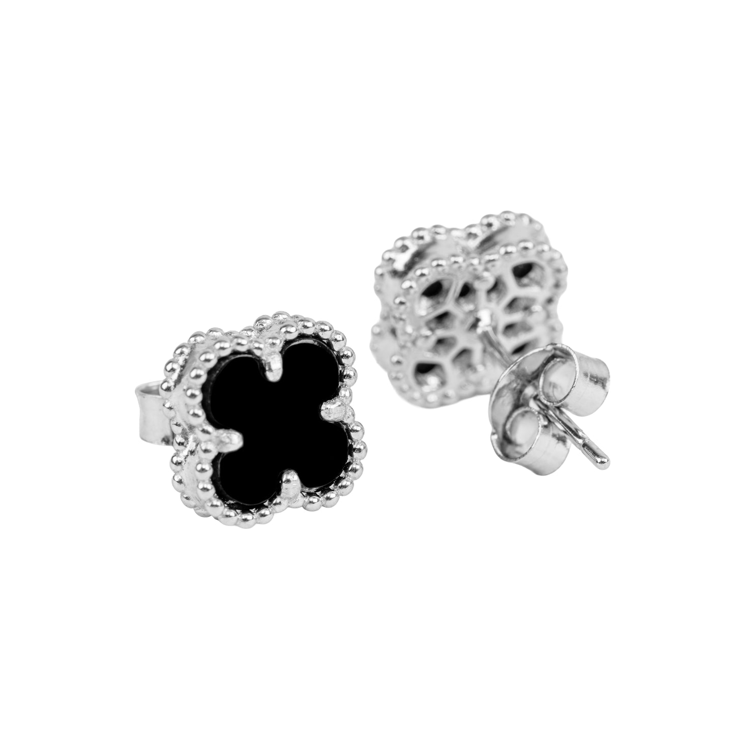 Classic Black Onyx Clover Stud Earrings | 925 Sterling Silver